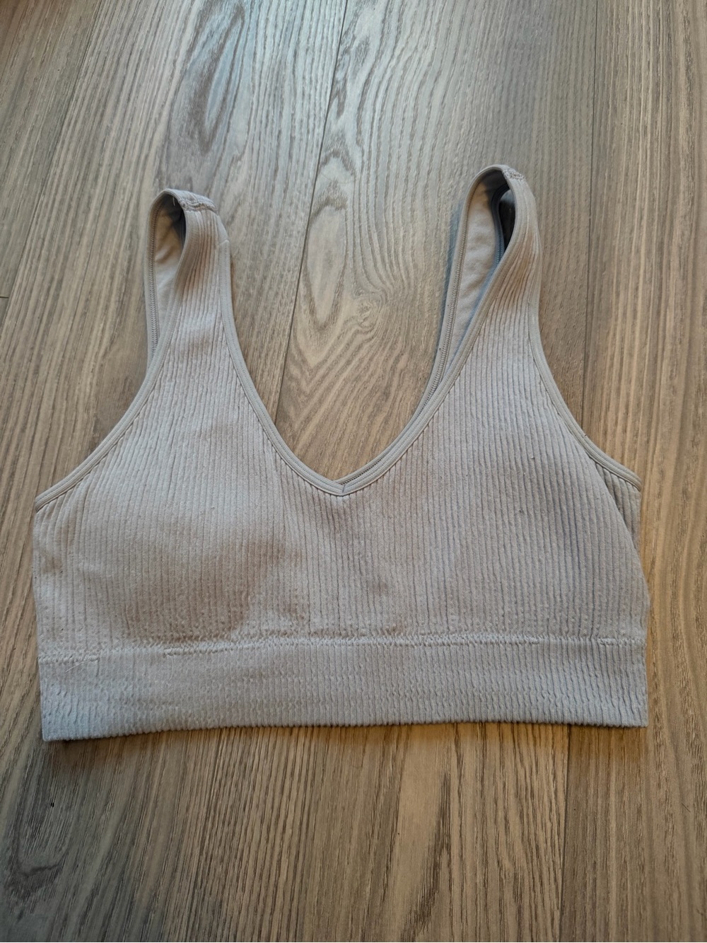 Aerie Seamless V-Neck Ribbed Bralette - Light Grey
